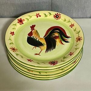 Pfaltzgraff Daybreak Rooster Dinner Plates Set of 6 Green Floral Farmhouse S/6